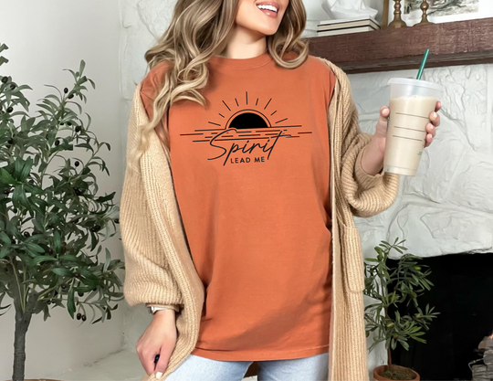 A relaxed fit Spirit Lead Me Tee, crafted from 100% ring-spun cotton. Garment-dyed for coziness, with double-needle stitching for durability. Perfect for daily wear. Sizes: S-3XL.