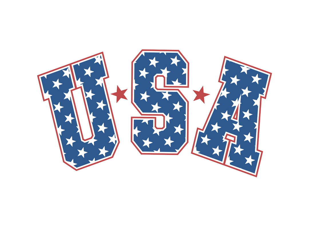 A USA Tee featuring stars and letters, crafted from 100% Airlume combed cotton. Retail fit with ribbed knit collars and taping for durability. Sizes XS to 3XL available.