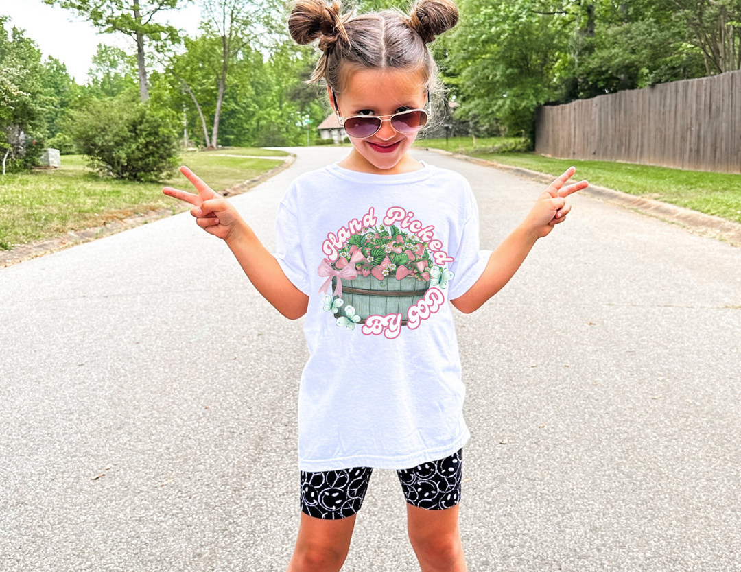 Hand Picked by GOD Youth Tee, a comfortable, lightweight, short-sleeve shirt made from soft, ring-spun cotton, perfect for showcasing custom artwork with a modern fit.