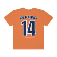 A relaxed fit Houston Asshats #14 Ben Derhover Tee, back view, with a number graphic. 100% ring-spun cotton, double-needle stitching, no side-seams for durability and shape retention.