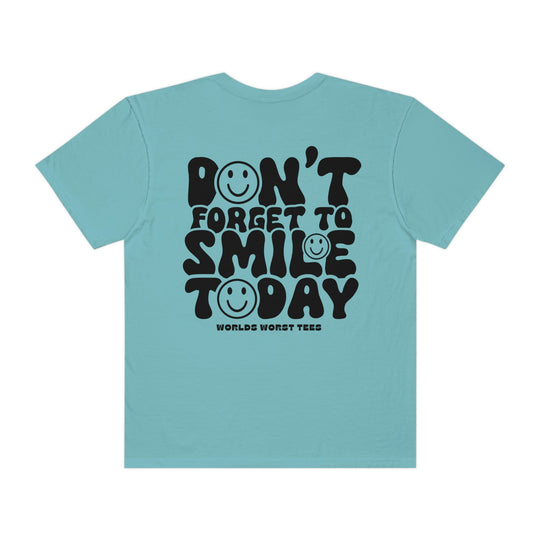 A relaxed fit, garment-dyed tee made of 100% ring-spun cotton. Double-needle stitching for durability, no side-seams for shape retention. Product title: Don't Forget To Smile Today Tee.