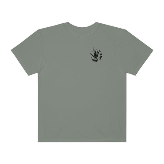 Relaxed fit I Used to Be Cool Mom Tee, grey t-shirt with hand print and logo. 100% ring-spun cotton, durable double-needle stitching, no side-seams for tubular shape. Medium weight, cozy wardrobe staple.