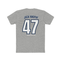 Fitted men’s short sleeve tee featuring NY Yankers #47 Jack Knophf. Comfy, light, ribbed knit collar, roomy fit, side seams for shape support. Premium 100% cotton, statement workout essential.
