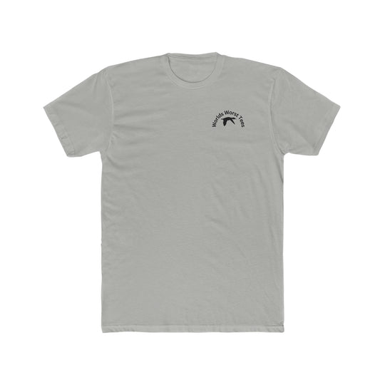 A premium fitted men’s Duck Duck Boom Tee, featuring a black duck logo on a grey t-shirt. Combed, ring-spun cotton, ribbed knit collar, and roomy fit for comfort. Sizes XS to 4XL.