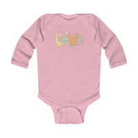 A pink Love Easter Onesie baby bodysuit with logo, 100% cotton, ribbed knitting for durability, plastic snaps for easy changing access. Infant fine jersey romper. From Worlds Worst Tees.