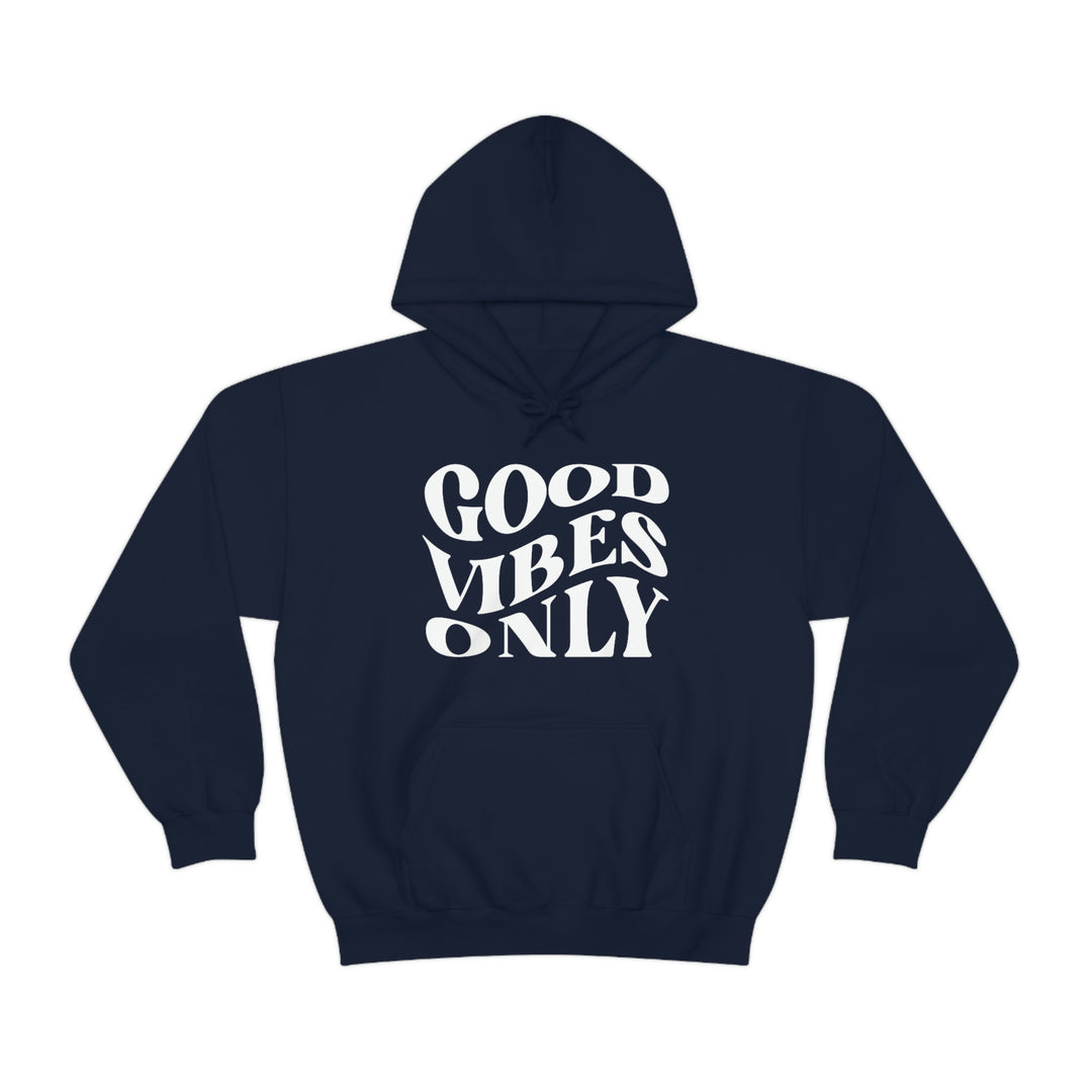 A heavy blend Good Vibes Only Hoodie with kangaroo pocket, drawstring hood, and no side seams. Made of 50% cotton, 50% polyester for warmth and comfort. Classic fit, tear-away label, true to size.