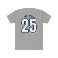 Men's NY Yankers #25 Phill Accio Tee, grey shirt with white numbers. Premium fit, ribbed collar, roomy, 100% cotton. Ideal for workouts or daily wear.