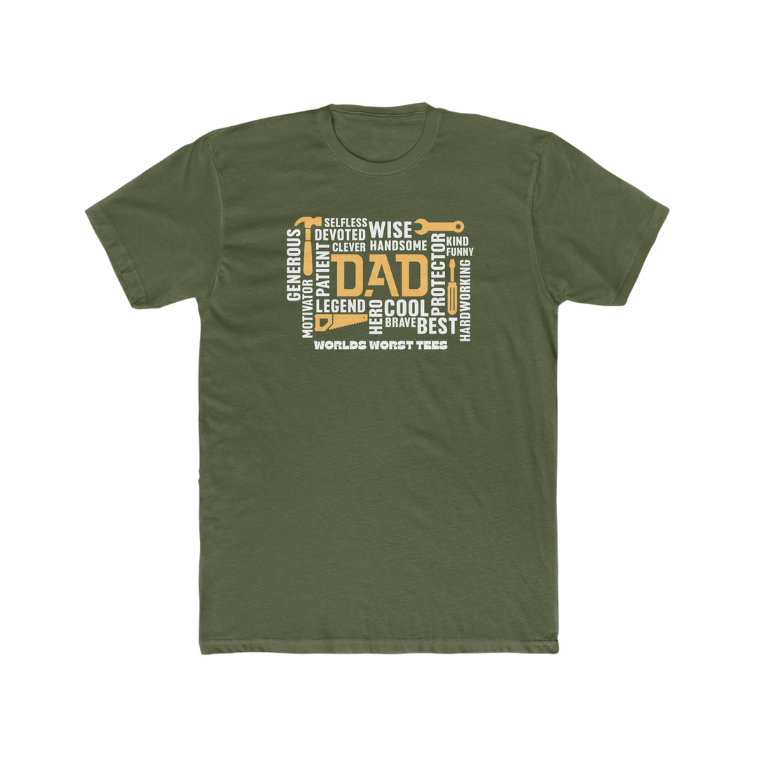 A relaxed fit All Dad All Day Tee, crafted from 100% ring-spun cotton. Garment-dyed for extra coziness, with double-needle stitching for durability and a seamless design for a tubular shape.