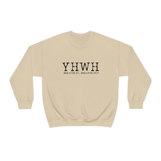 Unisex YHWH Crewneck sweatshirt, a blend of comfort and style. Medium-heavy fabric, loose fit, ribbed knit collar, no itchy seams. Perfect for all occasions. 50% cotton, 50% polyester.