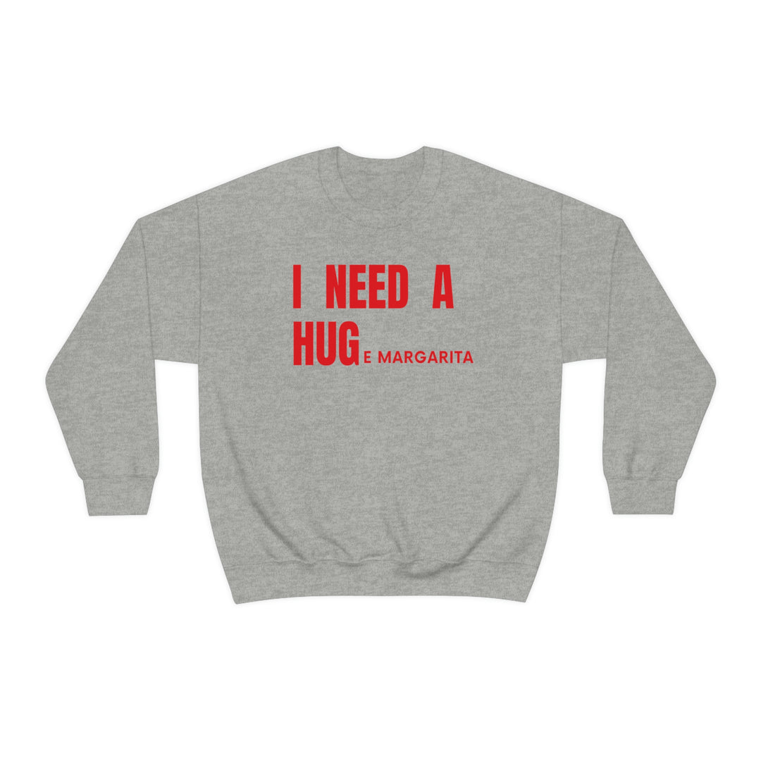 A unisex heavy blend crewneck sweatshirt featuring the I Need a HUGe Margarita design. Made of 50% cotton and 50% polyester, with ribbed knit collar and no itchy side seams. Sizes from S to 5XL.