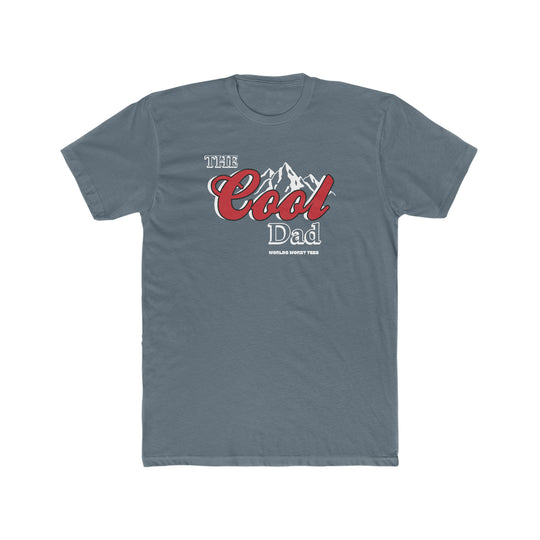A relaxed fit, garment-dyed Cool Dad Tee in grey with red and white text. Made of 100% ring-spun cotton for comfort and durability. Ideal for daily wear.