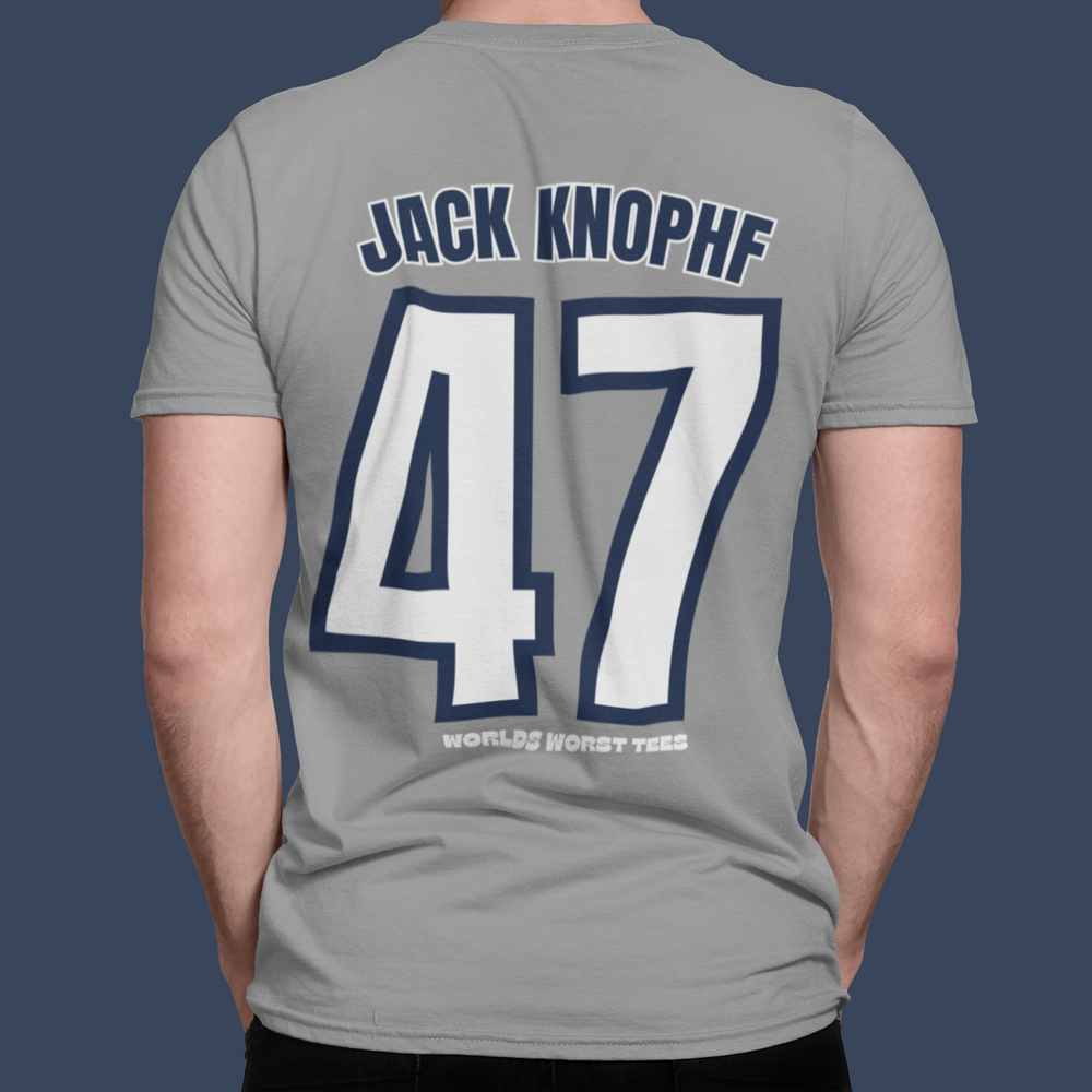 A premium NY Yankers #47 Jack Knophf men's t-shirt, featuring a ribbed knit collar and roomy fit for comfort in workouts or daily wear. Made of 100% combed, ring-spun cotton.