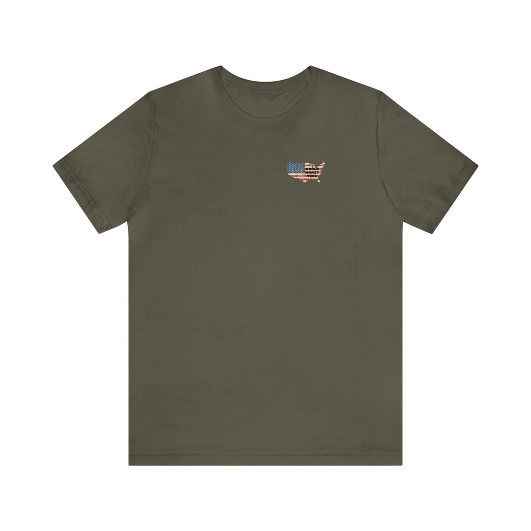 USA Some Gave All Tee: Unisex jersey t-shirt with flag design, ribbed knit collar, and Airlume combed cotton. Retail fit, 100% cotton, 4.2 oz fabric.