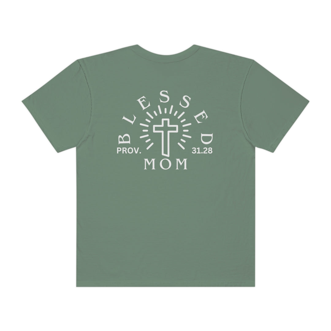 Relaxed fit Blessed Mom Tee, crafted from 100% ring-spun cotton. Garment-dyed for extra coziness, featuring double-needle stitching for durability and a seamless design. Ideal for daily wear.