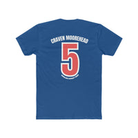 LA Dongers #5 Craven Moorehead Tee: Men's premium fitted short sleeve shirt in blue with red text and numbers. Combed, ring-spun cotton, light fabric, and roomy fit for workouts or daily wear.