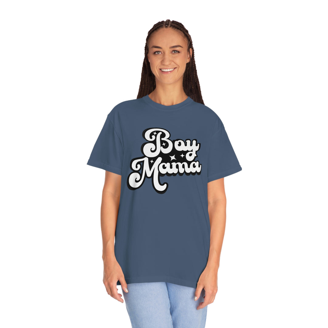 A relaxed fit Boy Mama Tee in soft-washed, garment-dyed 100% ring-spun cotton. Double-needle stitching for durability, no side-seams for shape retention. Medium weight for daily comfort.