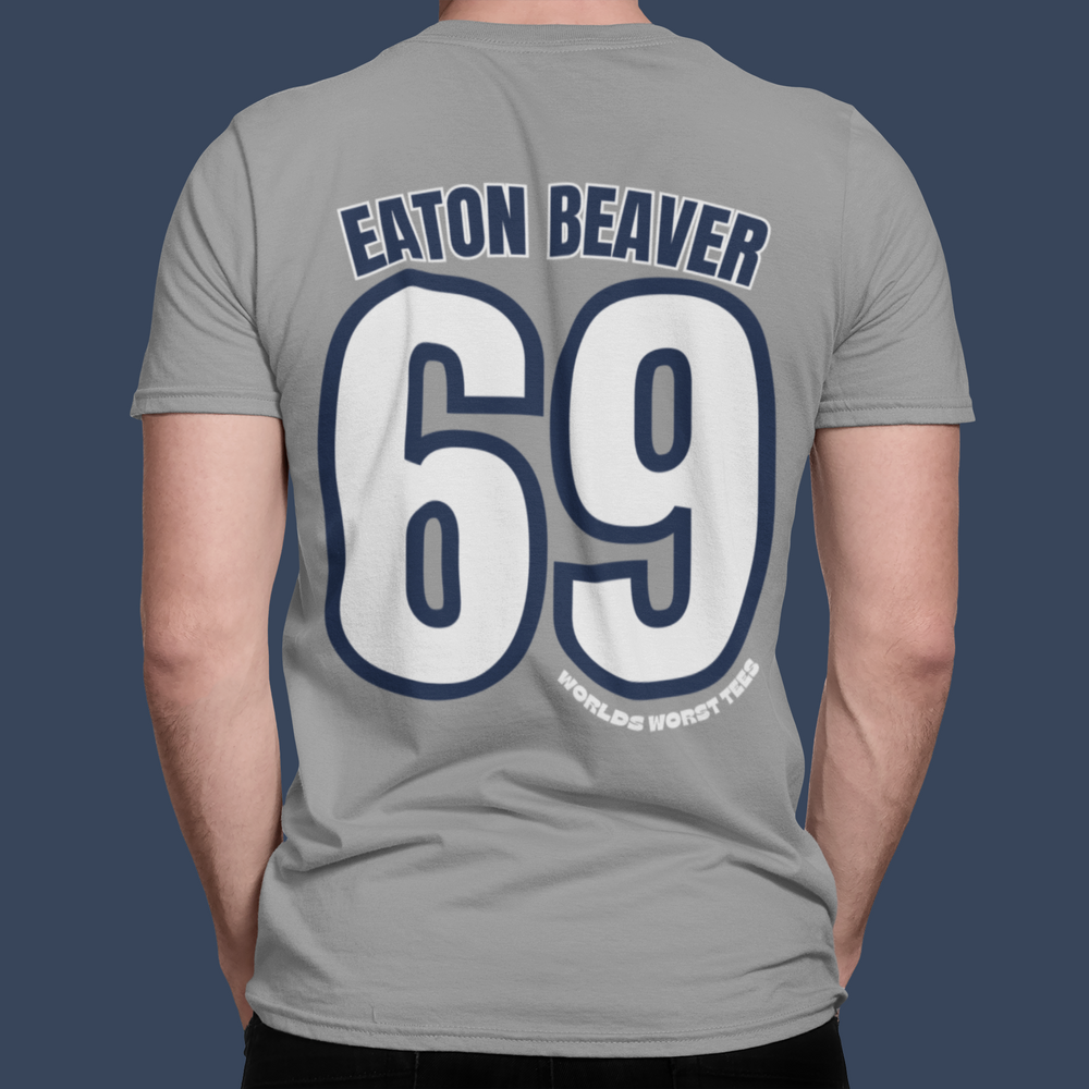 Men's NY Yankers #69 Eaton Beaver tee, premium fitted with ribbed knit collar for elasticity. 100% combed cotton, light fabric, roomy fit, perfect for workouts or daily wear.