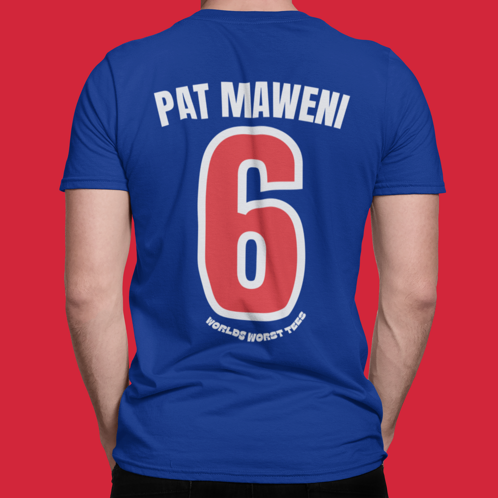 A premium LA Dongers #6 Pat Maweini Tee, a men's fitted short sleeve shirt with a number design. Combed cotton, ribbed knit collar, and roomy fit for comfort and style.
