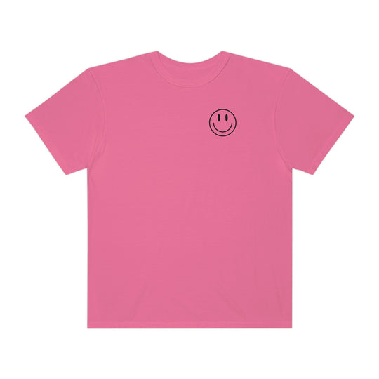 A cozy, relaxed-fit tee featuring a smiley face graphic. Made of 100% ring-spun cotton with double-needle stitching for durability. Perfect for daily wear. From Worlds Worst Tees.