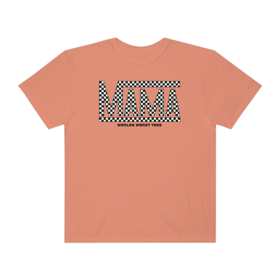 Alt text: Vans Mama Tee: A close-up of a relaxed-fit t-shirt made of 100% ring-spun cotton, featuring double-needle stitching for durability and a seamless design. From Worlds Worst Tees.