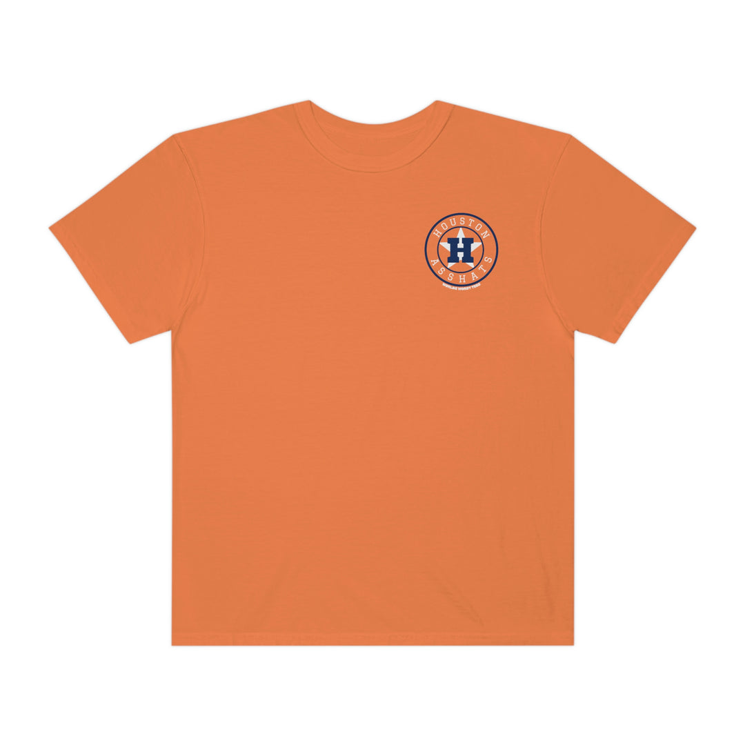 A relaxed fit Houston Asshats #9 Ash Hull Tee, crafted from 100% ring-spun cotton with double-needle stitching for durability. No side-seams maintain its tubular shape for a cozy, everyday essential.