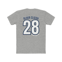Men's NY Yankers #28 Oliver Clozov Tee, premium fitted with ribbed knit collar for elasticity. 100% combed cotton, light fabric, roomy fit. Ideal for workouts or daily wear.
