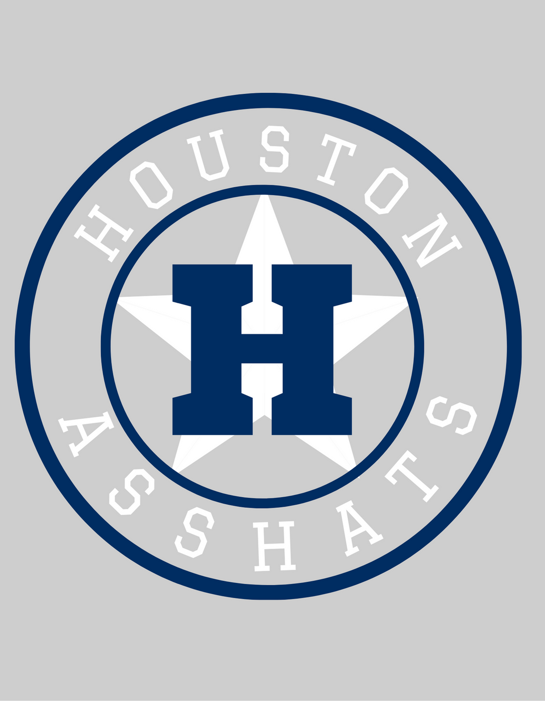 Logo with a star and letter H on a Houston Asshats #14 Ben Derhover Tee, symbolizing comfort and durability. Made of 100% ring-spun cotton, featuring a relaxed fit and double-needle stitching for lasting quality.