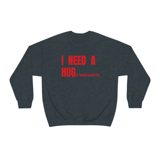 Unisex heavy blend crewneck sweatshirt featuring I Need a HUGe Margarita design. Comfortable, ribbed knit collar, 50% cotton, 50% polyester, loose fit, sewn-in label. From Worlds Worst Tees.
