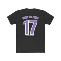 Colorado Rockhards #17 Harry Balzonya Tee: Men's black shirt with purple numbers and letters, ribbed knit collar, 100% combed cotton, premium fit, roomy and comfy, ideal for workouts and daily wear.