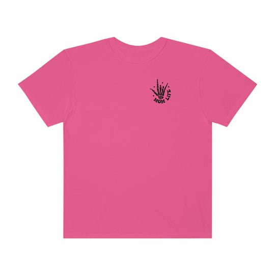 Relaxed fit I Used to Be Cool Mom Tee, a garment-dyed t-shirt in pink with a hand print design. 100% ring-spun cotton, durable double-needle stitching, and seamless sides for a cozy, everyday wear from Worlds Worst Tees.