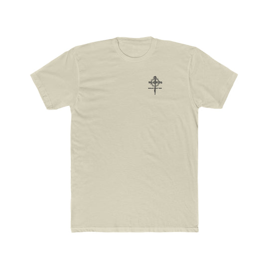 A relaxed fit Man of God Husband Dad Grandpa Tee, featuring a cross design on a white t-shirt. Made of 100% ring-spun cotton for softness and durability, perfect for daily wear.