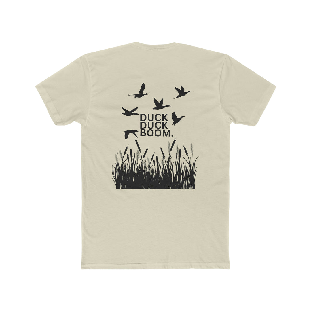 A premium fitted men’s Duck Duck Boom Tee, featuring a back design with birds. Comfy, light, ribbed knit collar, roomy fit. 100% combed cotton, light fabric, premium fit. Dimensions: XS-4XL.