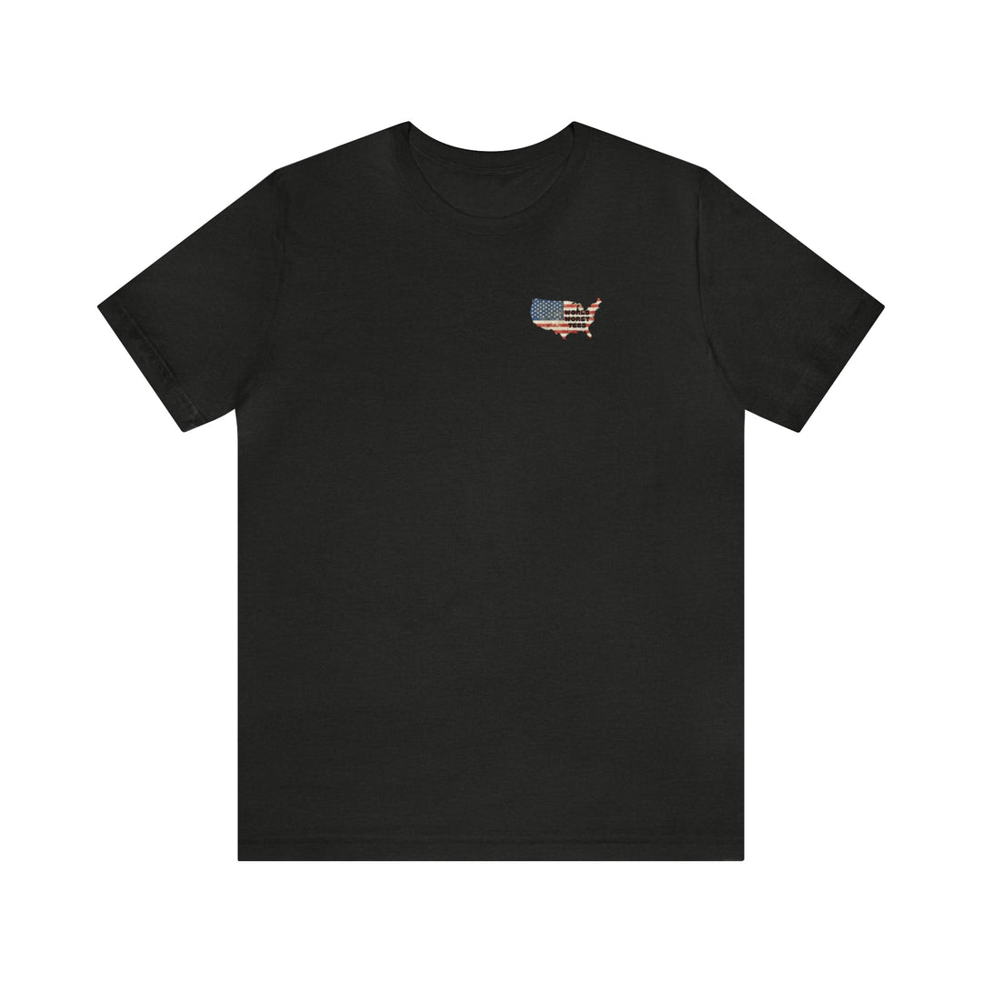 USA Some Gave All Tee: Classic unisex black t-shirt with a flag design. 100% Airlume combed cotton, retail fit, ribbed knit collar, and dual side seams for durability. Sizes XS to 3XL.
