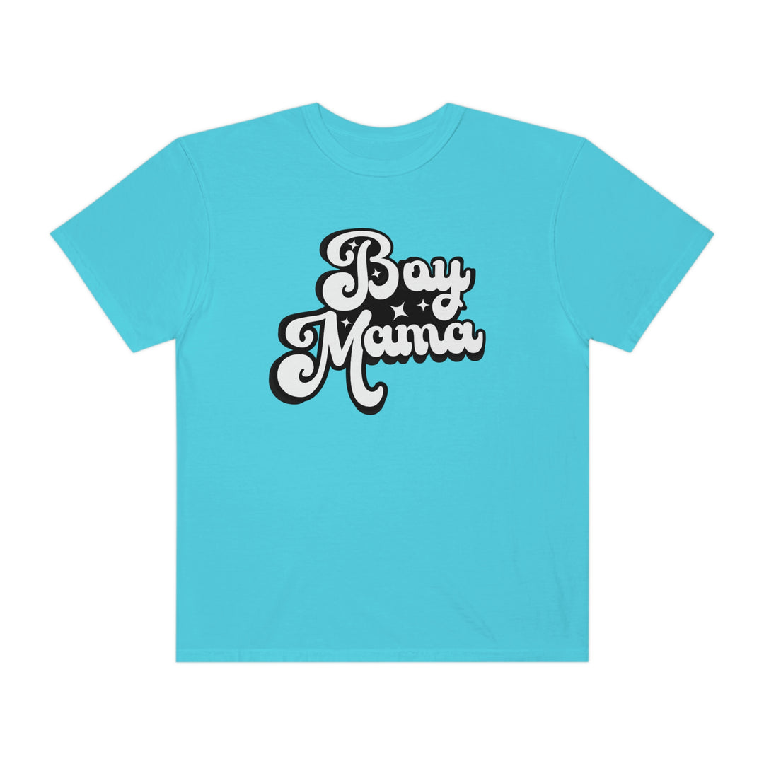 Relaxed fit Boy Mama Tee, 100% ring-spun cotton, medium weight, durable double-needle stitching, tubular shape, no side-seams. Sizes: S, M, L, XL, 2XL, 3XL.