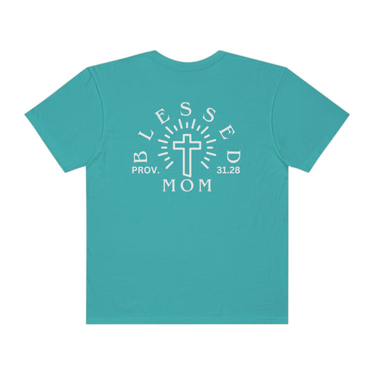Relaxed fit Blessed Mom Tee, garment-dyed 100% ring-spun cotton shirt. Soft-washed fabric, double-needle stitching for durability, no side-seams for a tubular shape. Medium weight, cozy, and versatile.