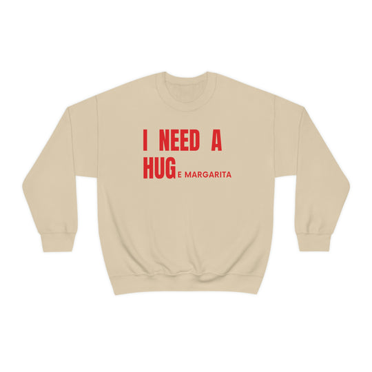 Unisex I Need a HUGe Margarita Crewneck sweatshirt from Worlds Worst Tees. Heavy blend fabric, ribbed knit collar, no itchy seams. Sizes S-5XL. 50% cotton, 50% polyester. Loose fit, sewn-in label.